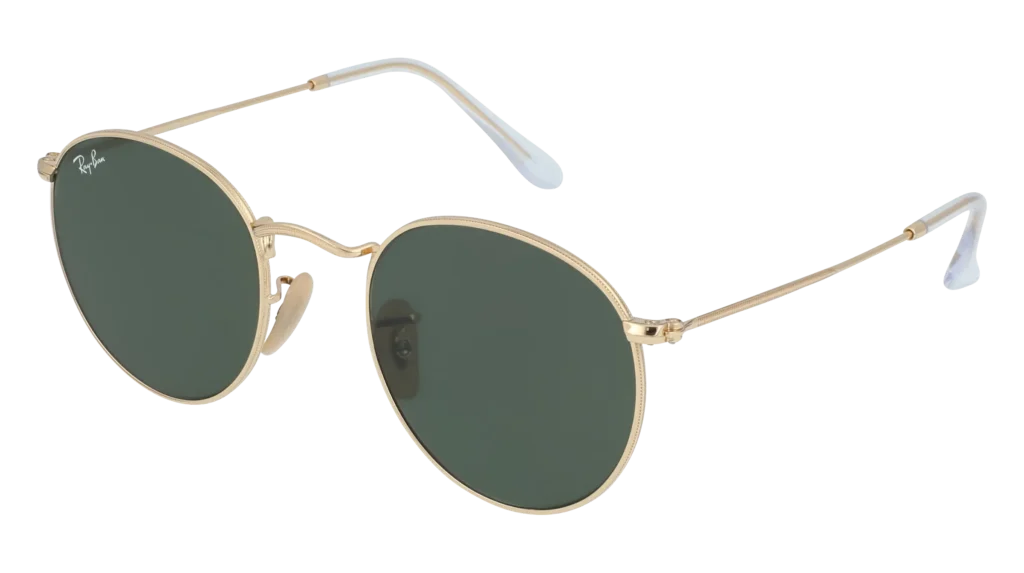 gafas de sol redodnas y doradas marca ray-ban