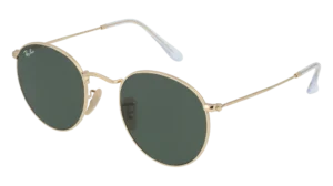 gafas de sol redodnas y doradas marca ray-ban